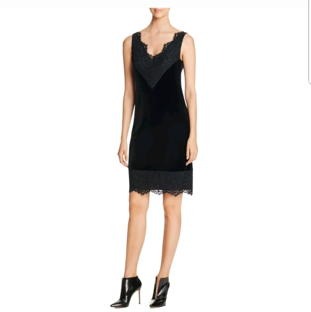 🆕CalvinKlein Velvet Lace Trim Double V Slip Dress